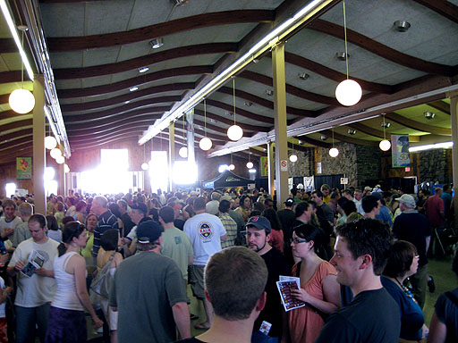 In the Base Lodge. Busy, but not insanely crowded. Lots of GREAT beers!