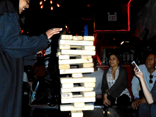 Giant Jenga: Life in the balance.